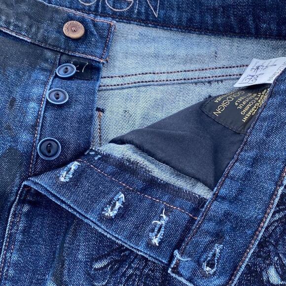 New Goldsign Floral Embroidered Distressed Splattered Denim Jean Mini Skirt 27 - Picture 13 of 13